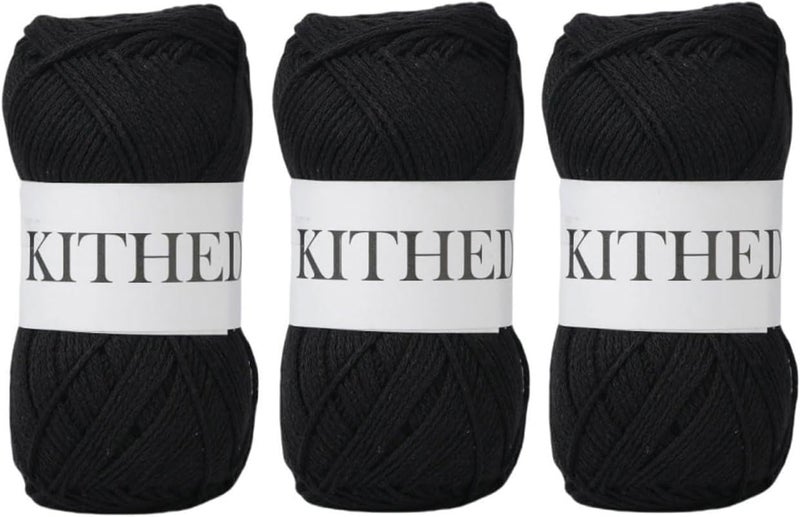 KITHED Cotton Yarn，10.5oz，526yard，3 Pack ，Soft Yarn for Crocheting and Knitting (74 Black) - Image 1